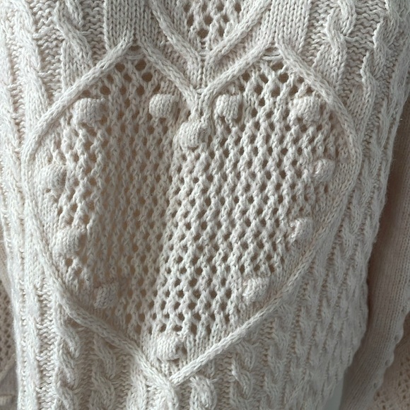 Free People Reina Cable Pullover / Powder Puff Cream Sweater size XL - Picture 6 of 7